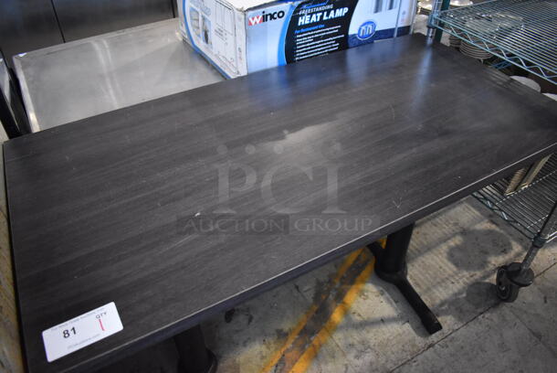 Gray Wood Pattern Table on 2 Black Metal Table Bases. 48x24x29 - Image 2 of 3