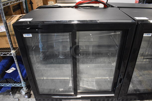 BRAND NEW SCRATCH AND DENT! KoolMore Model BC-2DSL-BK Metal Commercial 2 Door Reach In Cooler Merchandiser. 115 Volts, 1 Phase. 36x20.5x35. Tested and Working!
