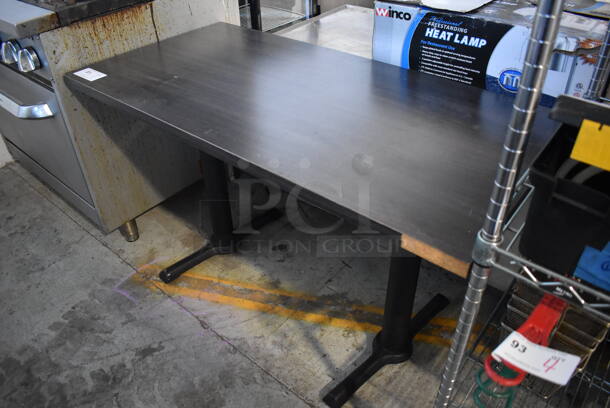 Gray Wood Pattern Table on 2 Black Metal Table Bases. 48x24x29 - Image 3 of 3