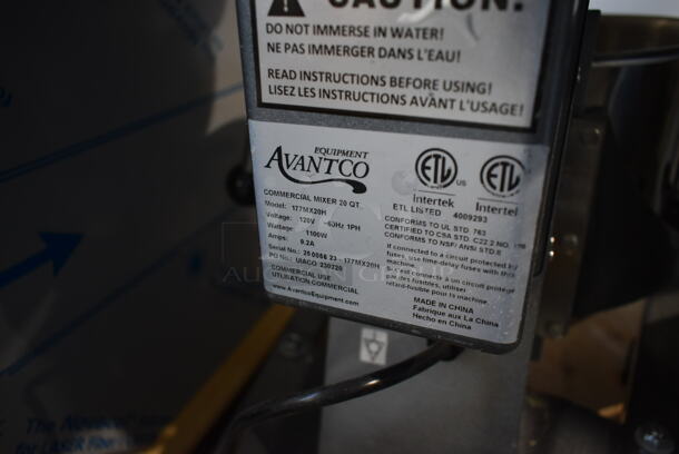 BRAND NEW SCRATCH AND DENT! Avantco 177MX20H Metal Commercial Countertop 20 Quart Planetary Dough Mixer w/ Stainless Steel Mixing Bowl, Bowl Guard and Dough Hook Attachment. 120 Volts, 3 Phase. Tested and Working! - Image 8 of 8