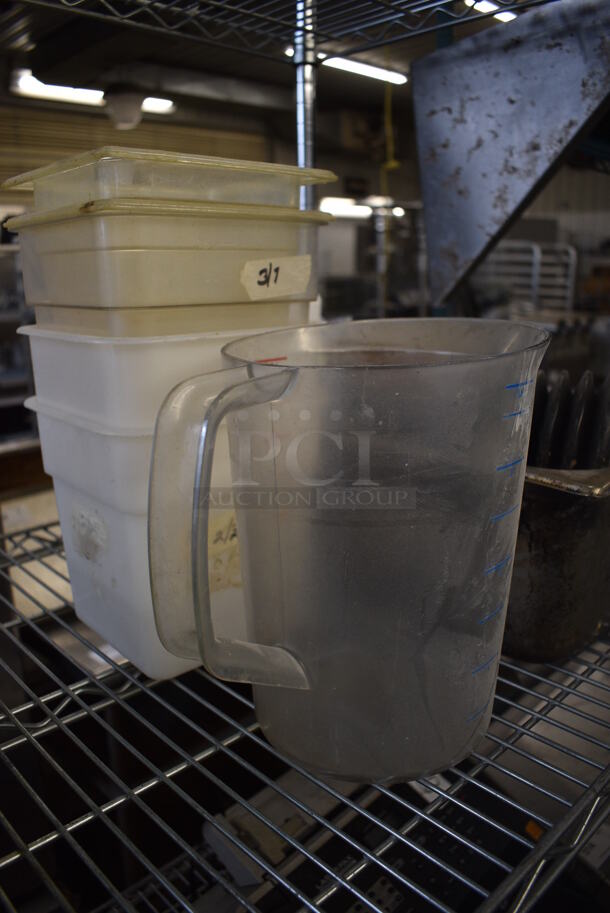 ALL ONE MONEY! Lot of Poly Pitcher, Poly Containers and Plungers in Metal Full Size Drop In Bin! - Image 3 of 3