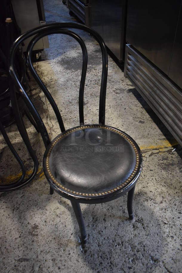 4 Black Wood Pattern Dining Height Chairs w/ Black Seat Cushion and Nail Head Trim. Stock Picture - Cosmetic Condition May Vary. 4 Times Your Bid! - Image 4 of 7