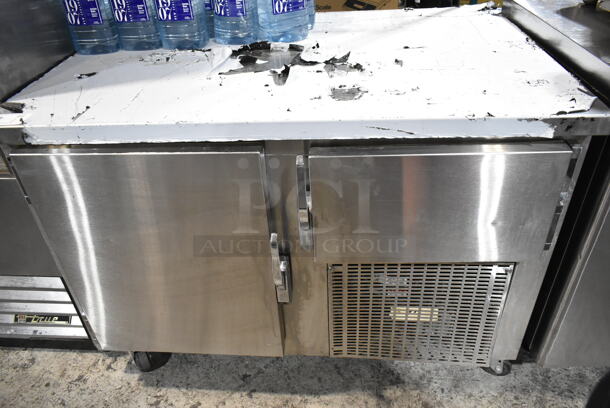 Carts CUSTOM Stainless Steel Commercial 2 Door Undercounter Cooler on Commercial Casters. 115 Volts, 1 Phase. Tested and Powers On But Does Not Get Cold