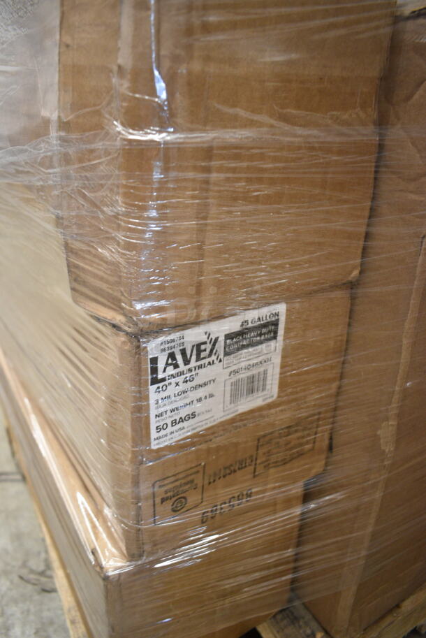 PALLET LOT of 30 BRAND NEW Boxes Including 5014046XXH Lavex Pro 45 Gallon 3 Mil 40" x 46" Low Density Heavy-Duty Industrial Contractor Black Trash Bag / Can Liner - 50/Case, 127PL400 Choice PET Plastic Lid for 3.25 to 5.5 oz. Souffle Cup / Portion Cup - 2500/Case, 966TALLFLDB Choice White Tall-Fold 6" x 13" Dispenser Napkin - 8000/Case, 130TRAY12 Visions Black PET Plastic 12" Thermoform Catering / Deli Tray - 25/Case, 10020-PRM HDPE Shopping Bags, 50016W Choice 16oz White Poly Paper Hot Cup, Corrugated White Circles 12". 30 Times Your Bid! - Image 2 of 11