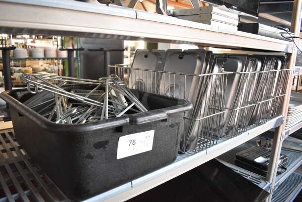 ALL ONE MONEY! Tier Lot of Various Metal Brackets and 48 Stainless Steel 1/3 Size Drop In Bin Lids