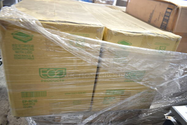 PALLET LOT of 30 BRAND New Boxes Including Approx 25 8"x13" 35/5 White Freezer 25# Bundle Sheets, Eco-Products EP-RC16 16 oz. PLA Plastic Compostable Rectangular Deli Container and Lid - 300/Case, BonFair BF5216 BLK Inserts. 30 Times Your Bid!  - Image 5 of 5