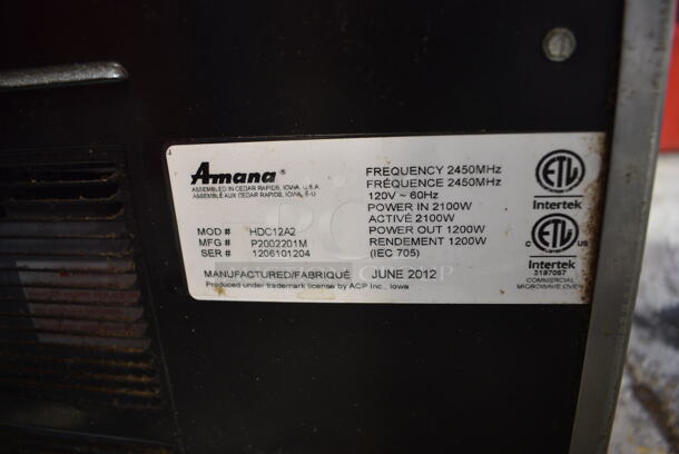 Amana HDC12A2 Stainless Steel Commercial Countertop Microwave Oven. 120 Volts, 1 Phase. - Image 4 of 4
