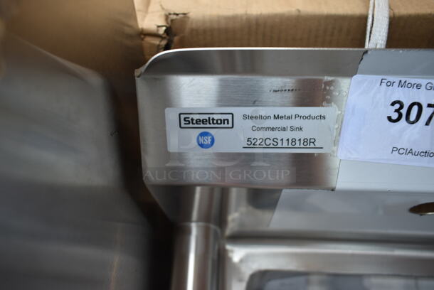 BRAND NEW SCRATCH AND DENT! Steelton 522CS11818R 38 3/4" 18-Gauge Stainless Steel One Compartment Commercial Sink with Right Drainboard - 18" x 18" x 12" Bowl. - Image 5 of 5