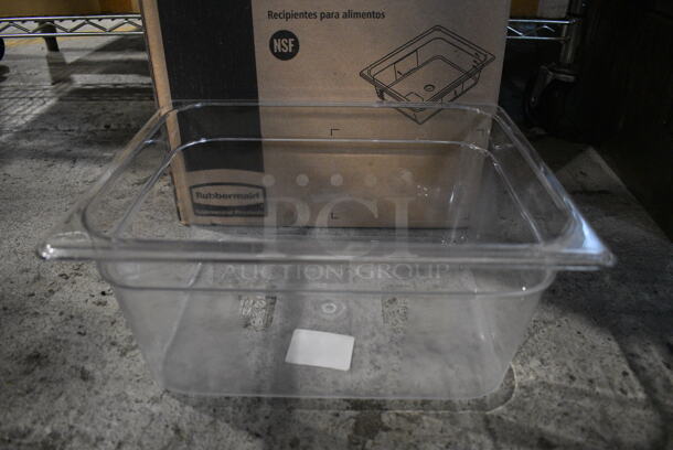 6 BRAND NEW IN BOX! Rubbermaid 2020979 Clear Poly 1/2 Size Drop In Bins. 1/2x6. 6 Times Your Bid!