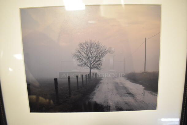 Framed Picture of Road Next to Fence and Tree.  - Image 2 of 4