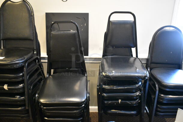 55 Assorted Black Metal Stackable Banquet Chair. 55 Times Your Bid! BUYER MUST REMOVE: Bring Tools and Manpower Needed To Remove This Item. (secondary dining room) - Image 2 of 4