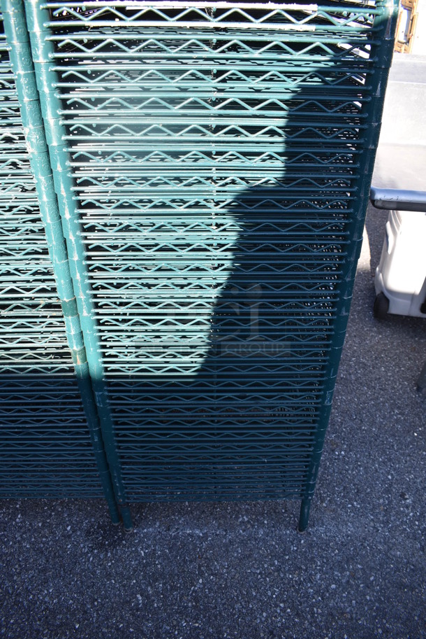 ALL ONE MONEY! Lot of 42 Green Finish Wire Shelves and 4 Poles. 36x21x1.5, 76" - Image 4 of 4