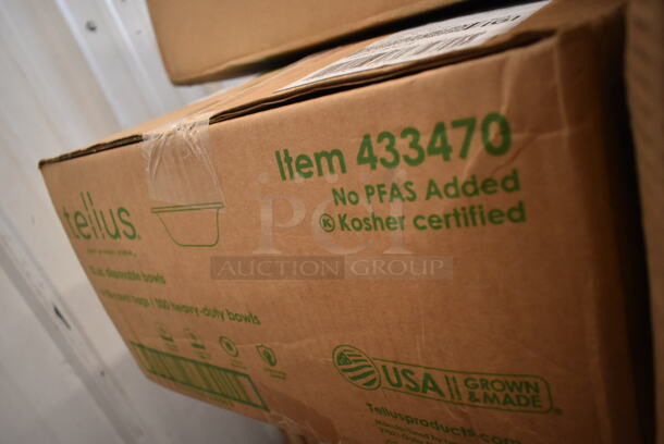 PALLET LOT of 21 BRAND NEW Boxes Including Choice Take Out Container, Tellus 433470 Bowls, 50012DWALLW Choice 12 oz. White Smooth Double Wall Paper Hot Cup - 500/Case, 760IC12G Choice 12 oz. Green Paper Frozen Yogurt / Food Cup - 1000/Case, 3 Box Choice 1.5 oz Portion Cups,  795PTOKFT1 Choice 4 5/8" x 3 1/2" x 2 1/2" Kraft Microwavable Folded Paper #1 Take-Out Container - 450/Case, 3 Box Medium Weight Cutlery Sets, 5002BNAPWH Choice 2-Ply White Beverage / Cocktail Napkin - 3000/Case, 394360M Noble Products Powdered Disposable Vinyl Gloves for Foodservice - 1000/Case, 395TO961 EcoChoice 9" x 6" x 3" Compostable Sugarcane / Bagasse 1 Compartment Take-Out Container - 200/Case, 274MOPBCKTYE Lavex 35 Qt. Yellow Mop Bucket & Side Press Wringer Combo. 21 Times Your Bid!  - Image 4 of 12