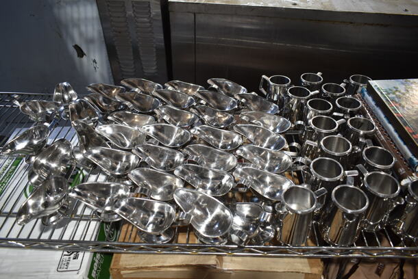 ALL ONE MONEY! Two Tier Lot of Various Items Including Metal Gravy Boats, Coffee Pitchers, Hangers - Image 3 of 10