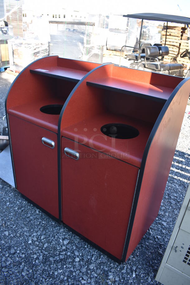 Red Double Trash Can Shell w/ Tray Return, Trash Deposit Hole, 2 Doors and Trash Can. 43x21x47 - Image 2 of 5