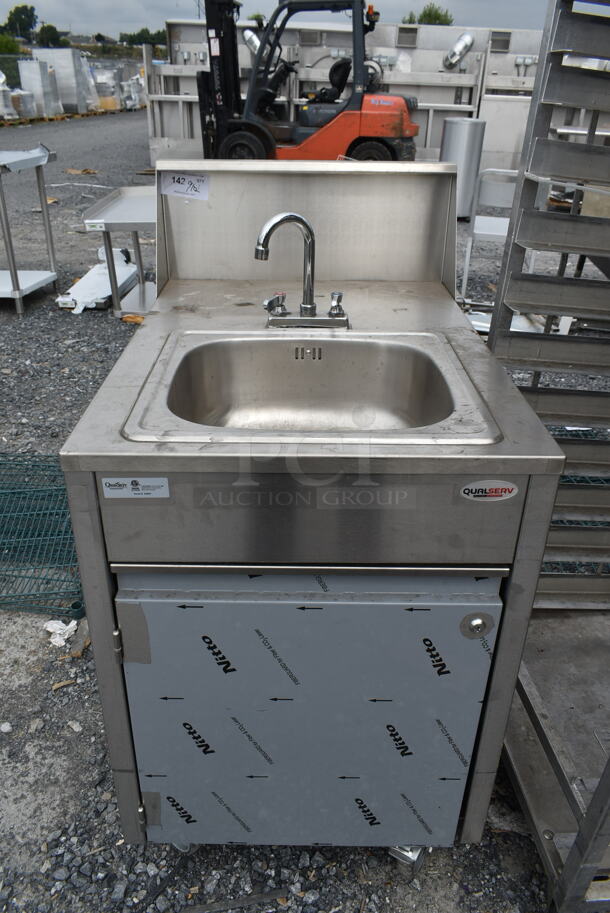 QualServ Stainless Steel Commercial Single Bay Portable Sink w/ Faucet and Handles on Commercial Casters. 120 Volts, 1 Phase. - Image 1 of 9