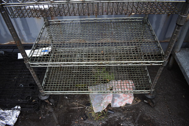 Metal 3 Tier Wire Cart w/ Push Handle on Commercial Casters. 34x18x30 - Image 3 of 4