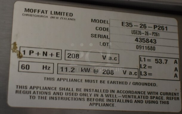 2 Moffat Turbofan E35-26-P261 Stainless Steel Commercial Electric Powered Full Size Oven w/ View Through Door and Metal Oven Racks. 208 Volts, 1 Phase. 2 Times Your Bid! - Image 6 of 7