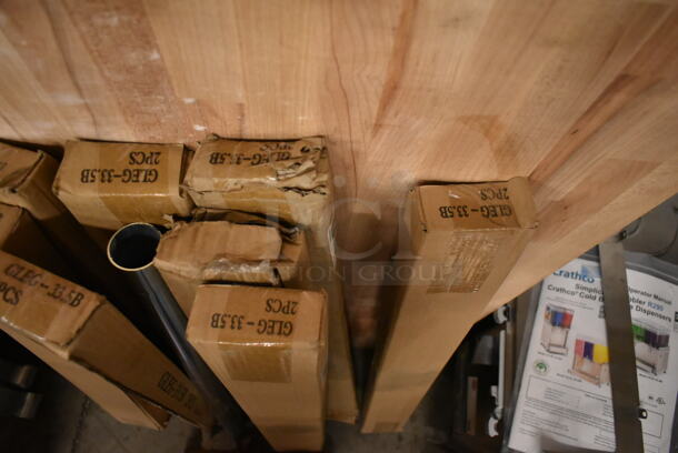 BRAND NEW SCRATCH AND DENT! Lot of 2 Metal Under Shelves and 9 Boxes of John Boos GLEG-33.5B / Regency 600TW2496G Legs.  - Image 6 of 10