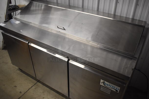 Avantco 178SCL3 Stainless Steel Commercial Sandwich Salad Prep Table Bain Marie Mega Top on Commercial Casters. 115 Volts, 1 Phase. 70.5x30x42. Tested and Working!
