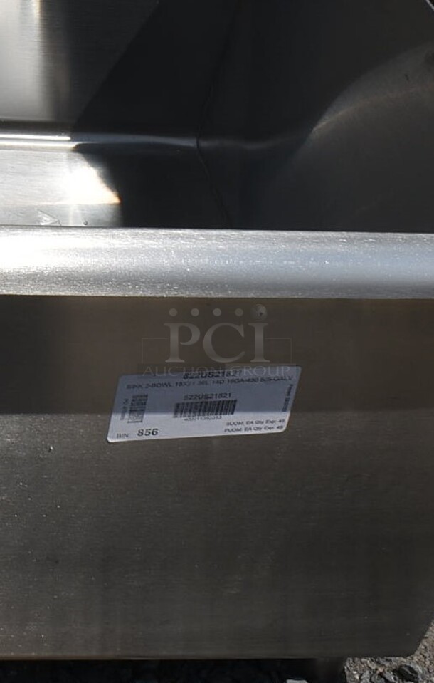 BRAND NEW SCRATCH AND DENT! Stainless Steel Commercial 2 Bay Sink. No Legs.  - Image 5 of 5