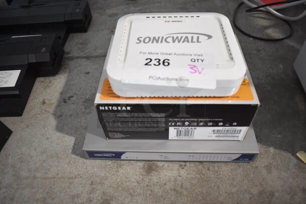 3 Various Items; Sonicwall TZ 200 APL22-06F, Netgear ProSafe 5 Port Gigabit Desktop Switch and SonicWall TZ 190 APL18-045. 3 Times Your Bid! - Image 1 of 10