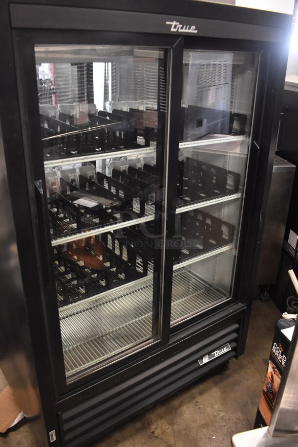 2017 True GDM-33CPT-LD Commercial Black Two-Door Merchandiser Cooler With Polycoated Shelves and Black Drink Dividers. 115V, 1 Phase. Tested and Powers On But Does Not Get Cold - Image 6 of 7