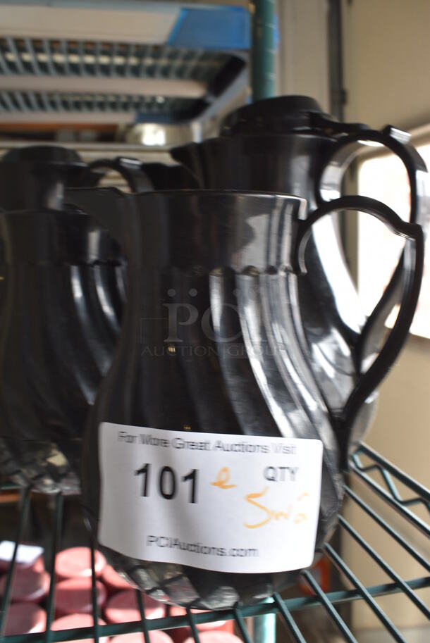 ALL ONE MONEY! Lot of 5 Black Pitchers w/ 2 Lids! Includes 7.5x6x9, 6.5x4.5x7 - Image 2 of 4