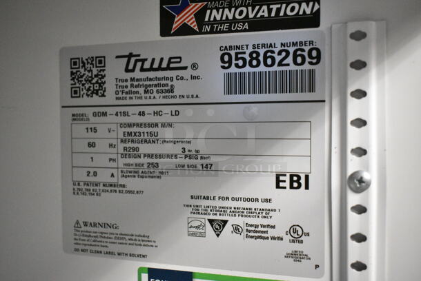 2019 True GDM-41SL-48-HC-LD Metal Commercial 2 Door Reach In Cooler Merchandiser w/ Poly Coated Racks. 115 Volts, 1 Phase. Tested and Working! - Image 5 of 5