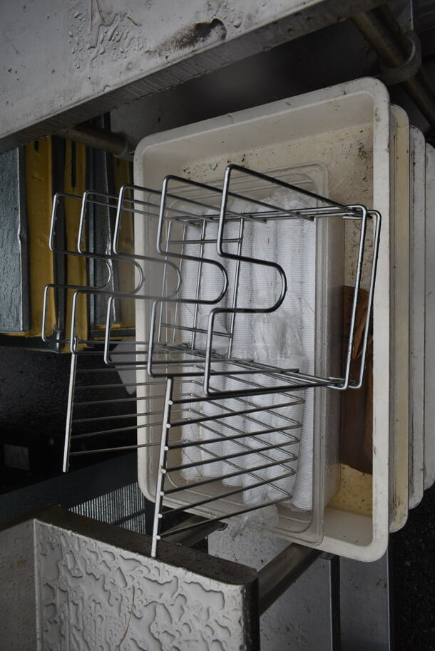 ALL ONE MONEY! Lot of 6 White Poly Dough Bins and 2 Metal Cutting Board Racks. - Image 2 of 2