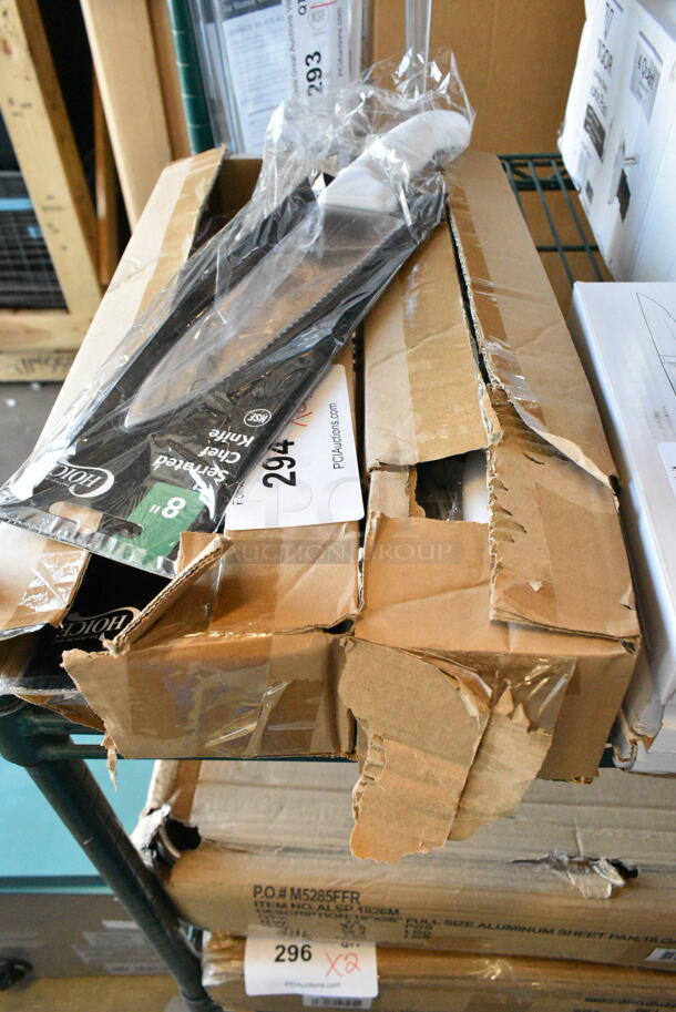 2 Box of 6 BRAND NEW SCRATCH AND DENT! 220KWCHEFSR8 Choice 8" Serrated Chef Knife with White Handle 2 Times Your Bid!  - Image 2 of 3