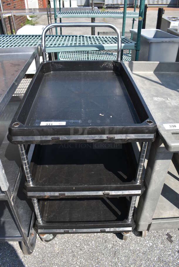 Black Poly 3 Tier Cart on Commercial Casters. 32x20.5x42