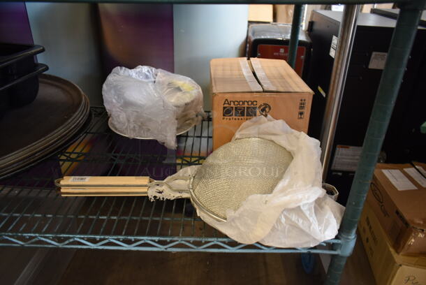 ALL ONE MONEY! Lot of Various Items on Shelving Unit Including Utensils, Serving Trays and Metal Dome Covers. Does Not Include Shelving Unit.  - Image 11 of 12