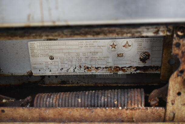 Garland G36-6R Stainless Steel Commercial Natural Gas Powered 6 Burner Range w/ Oven and Back Splash.  - Image 8 of 8