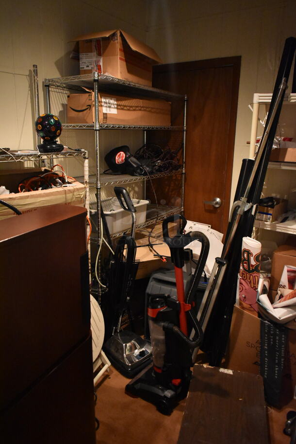 ALL ONE MONEY! ROOM LOT of Various Items Including Shelving Units, Vacuum Cleaner and Lights. BUYER MUST REMOVE. (hallway) - Image 3 of 7