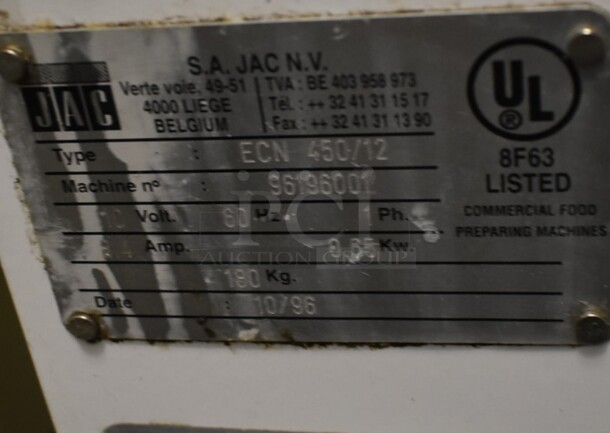 JAC ECN 450/12 Metal Commercial Floor Style Bread Loaf Slicer on Commercial Casters. 110 Volts, 1 Phase. Cannot Test - Unit Needs New Control Buttons - Image 6 of 6