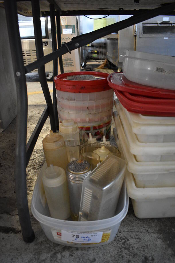 ALL ONE MONEY! Lot of Various Poly Bins, Lids, Containers, Condiment Bottles and Bus Bin! - Image 2 of 5