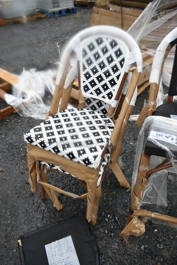 5 BRAND NEW SCRATCH AND DENT! Items Including 4 Lancaster Table & Seating 427CSRTBSBWB Bistro Series Black and White Birdseye Weave Rattan Outdoor Side Chair and Lancaster Table & Seating 427BARTBSBWB Bistro Series Black and White Birdseye Weave Rattan Outdoor Arm Barstool. 5 Times Your Bid!  - Image 6 of 7