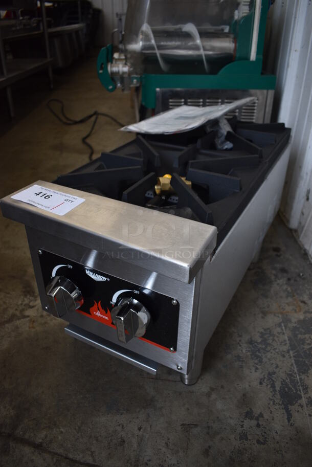 BRAND NEW SCRATCH AND DENT! Vollrath Model HPA1002 Stainless Steel Commercial Countertop Natural Gas Powered 2 Burner Range. Comes w/ LPG Conversion Kit Paperwork. 52,000 BTU. 12x28x14 - Image 2 of 7