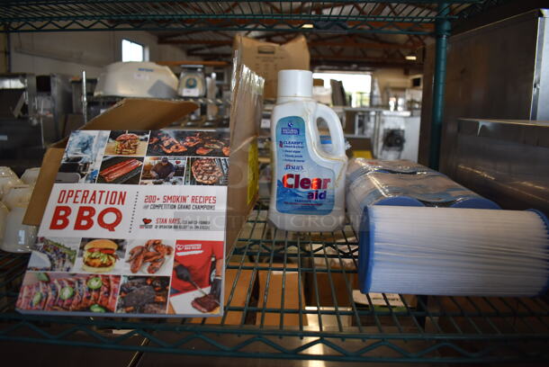 ALL ONE MONEY! Lot of Operation BBQ Books, Clear Aid Pool Additive and Filter Cartridges
