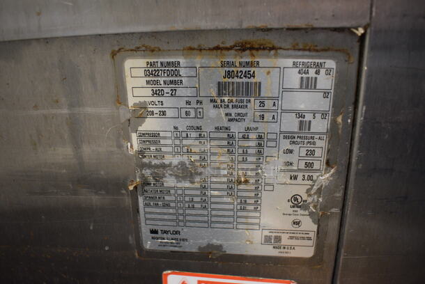 Taylor 342D-27 Stainless Steel Commercial Floor Style Air Cooled 2 Flavor Frozen Beverage Machine w/ Drink Mixer Attachment on Commercial Casters. 208-230 Volts, 1 Phase. 26x34x60 - Image 4 of 7