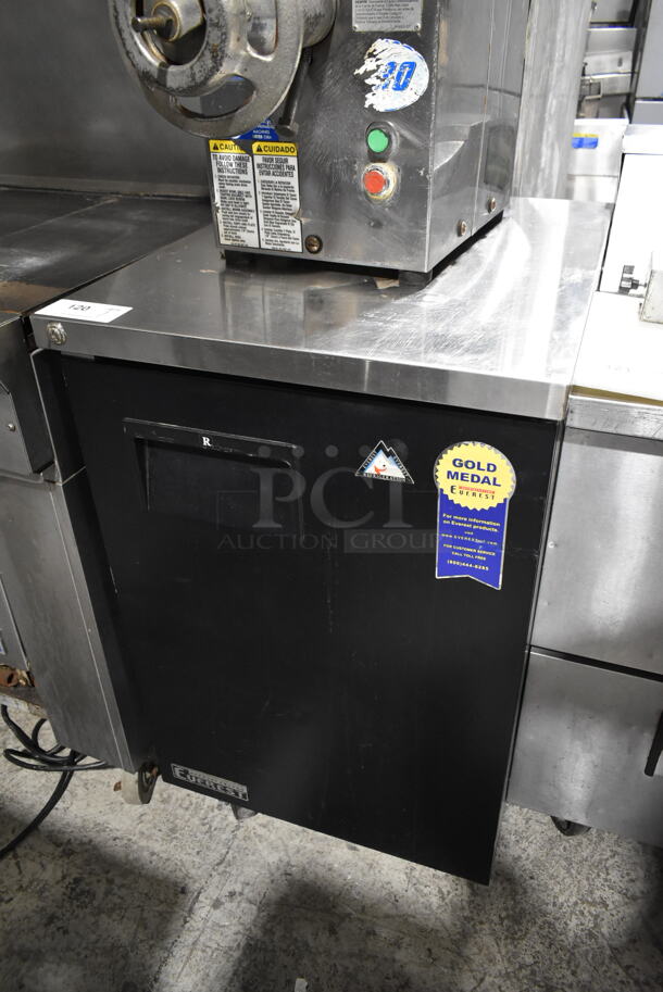 Everest EBB23 Stainless Steel Commercial Single Door Work Top Cooler on Commercial Casters. 115 Volts, 1 Phase. Tested and Powers On But Does Not Get Cold