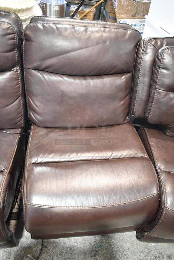 Brown Leather Style 3 Section Couch.  - Image 6 of 10