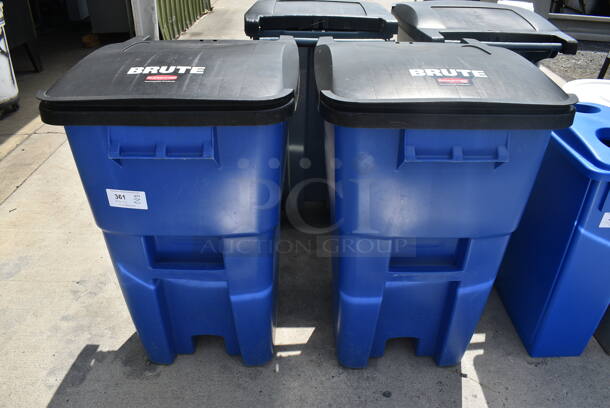 2 Rubbermaid Blue and Black Poly Trash Cans. 23x31x39. 2 Times Your Bid!