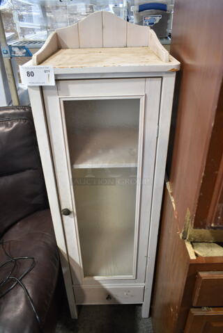 White Wood Pattern Single Door Cabinet w/ Drawer. 