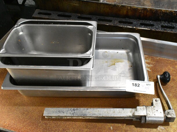 4 Various Items Including Metal Commercial Can Opener and 3 Stainless Steel Drop In Bins. 4 Times Your Bid! - Image 1 of 7