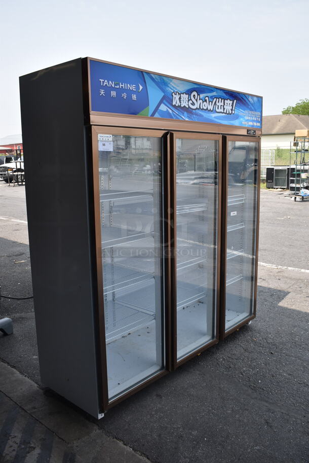 Tanshine SCB-1880LA2 Commercial 3-Door White Merchandiser Cooler With Polycoated Racks. 110V. Tested and Working! - Image 2 of 7