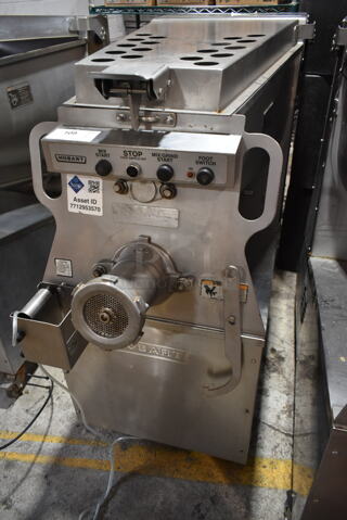 Hobart MG2032 Metal Commercial Floor Style Electric Powered Meat Mixer Grinder w/ Foot Pedal on Commercial Casters. 208 Volts, 3 Phase. Tested and Working!