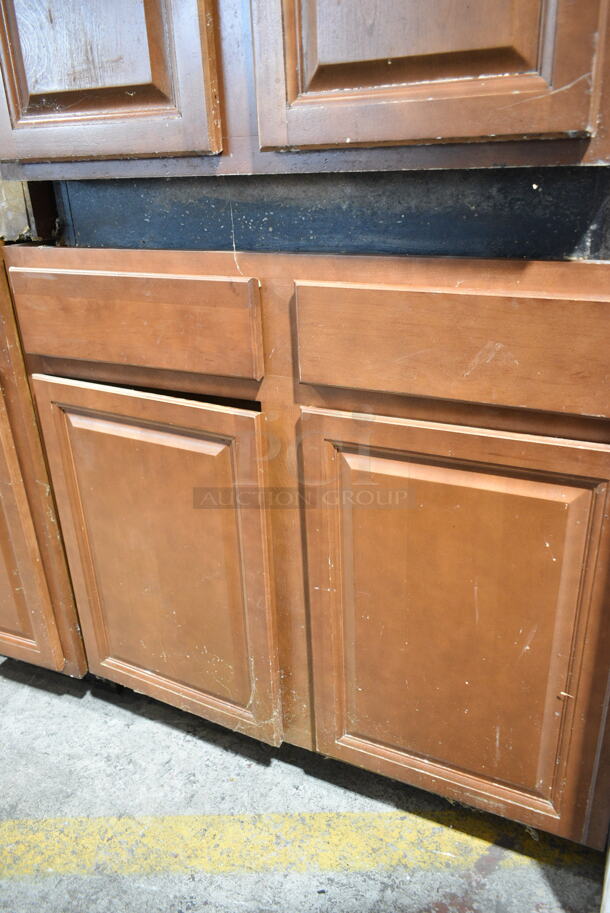 4 Wood Pattern Counters; 2 Single Door/Drawer and 2 Double Door/Drawer. No Countertops. 4 Times Your Bid!  - Image 2 of 12