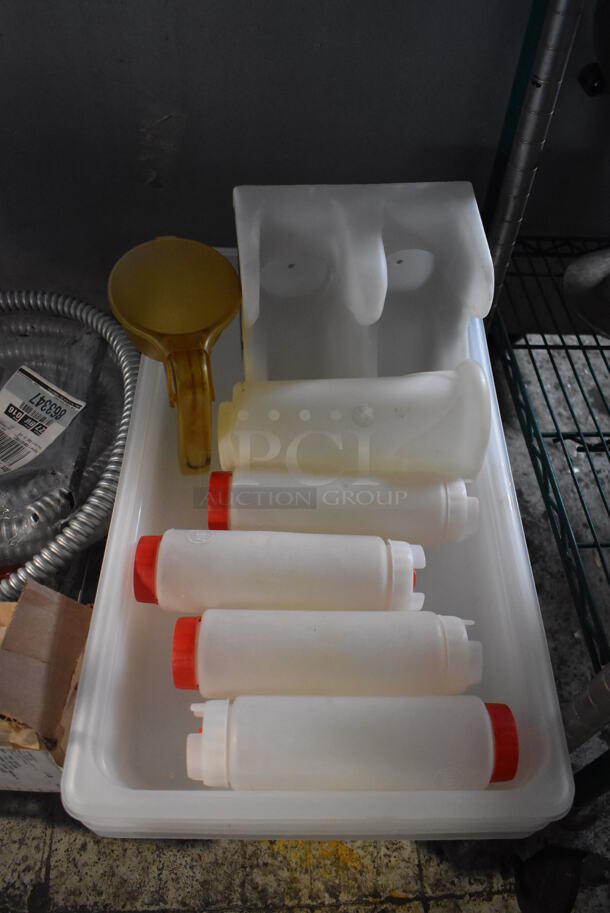 ALL ONE MONEY! Tier Lot of Various Items Including Poly Condiment Bottles and Brush - Image 2 of 4